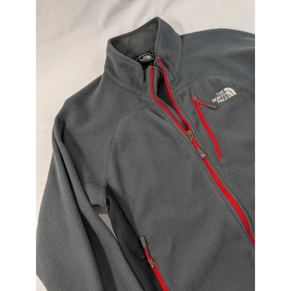 The North Face Summit Series Fleece Jacket Mens Medium Gray Red Full Zip Outdoor
